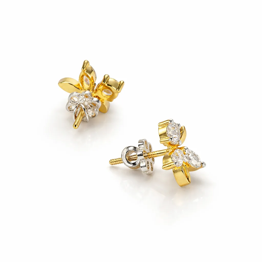 ISHQNAIN Women's Premium Gold Tone Finish Crystal Jasmine Blossom Stud Earrings, Romantic Gift