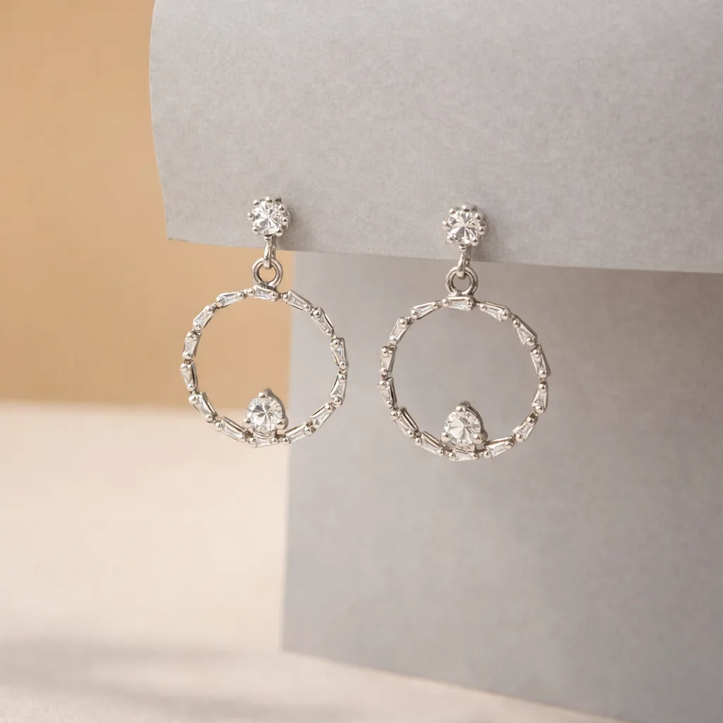 ISHQNAIN Women's Silver-Plated Crystal Halo Dangle Earrings, Romantic Luminous Gift
