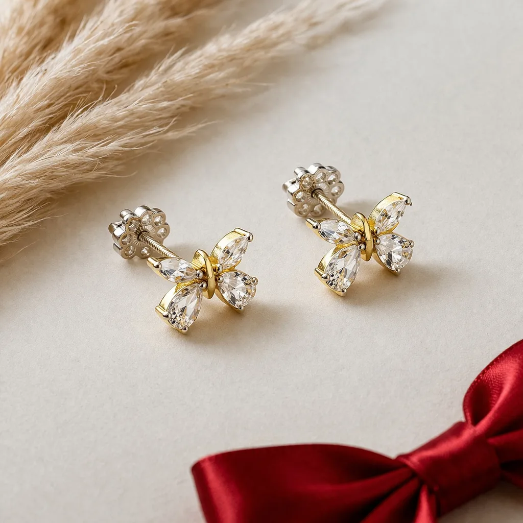 ISHQNAIN Women's Premium Gold Tone Finish Crystal Butterfly Stud Earrings, Romantic Symbolic Gift