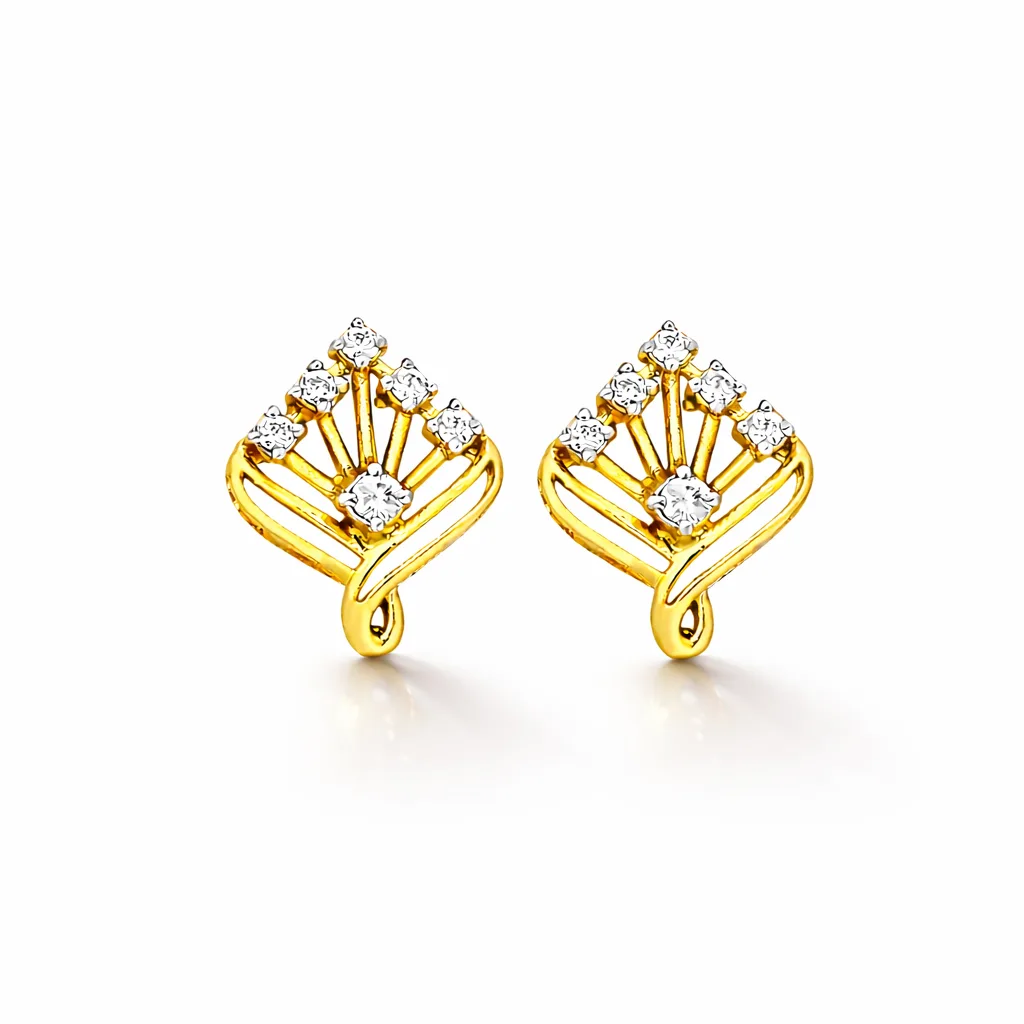 ISHQNAIN Women's Premium Gold Tone Finish Crystal Fan Stud Earrings, Vintage Art Deco Romantic Gift
