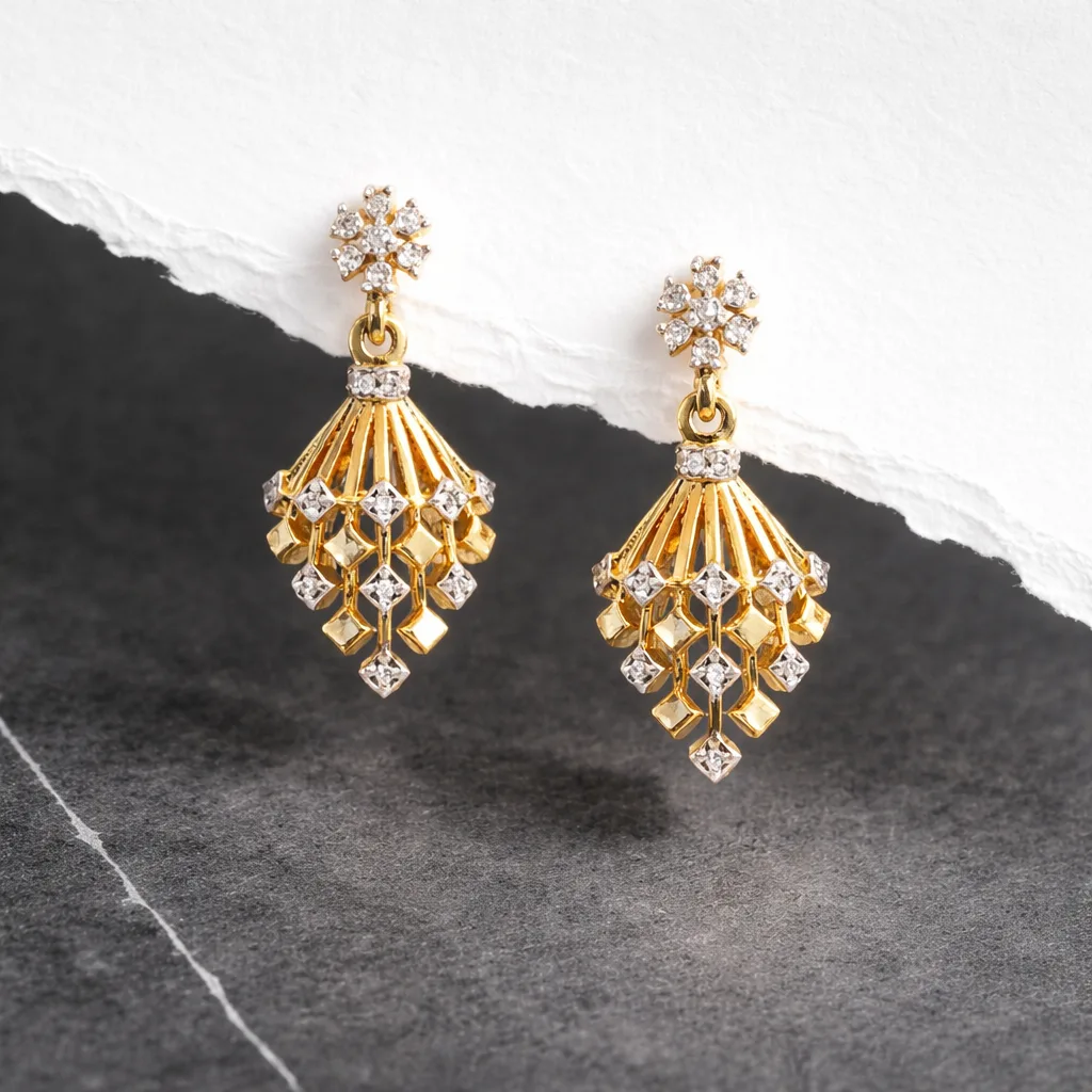 ISHQNAIN Women's Premium Gold Tone Finish Geometric Chandelier Drop Earrings, Romantic Statement Gift