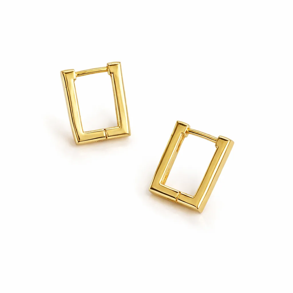 ISHQNAIN Women's Premium Gold Tone Finish Minimalist Rectangular Huggie Hoop Earrings, Timeless Romantic Gift