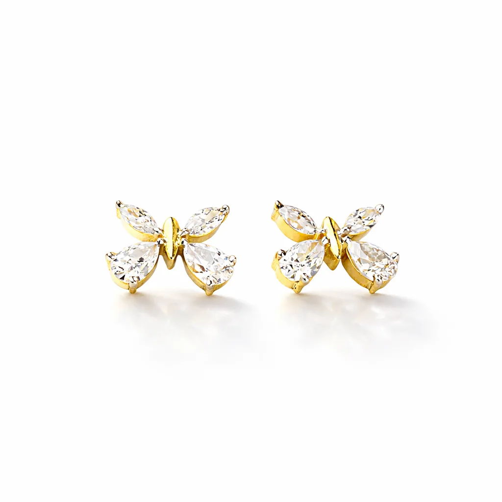 ISHQNAIN Women's Premium Gold Tone Finish Crystal Butterfly Stud Earrings, Romantic Symbolic Gift