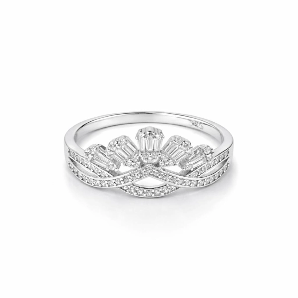 ISHQNAIN Women's 925 Sterling Silver Royal Tiara Crystal Ring, Romantic Promise Gift