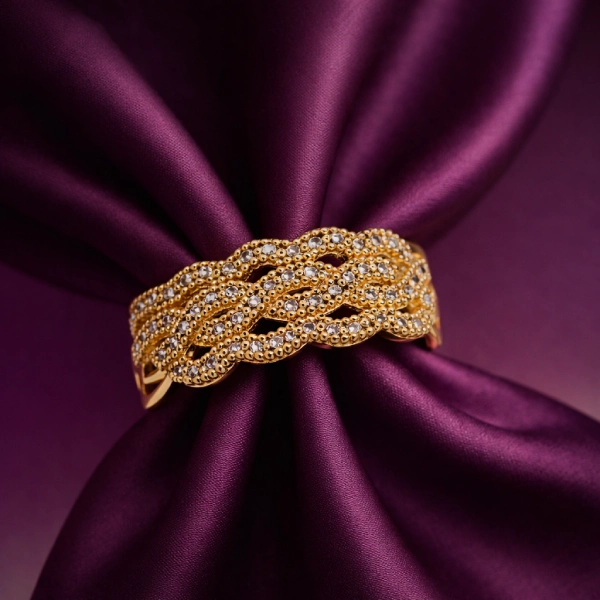 ISHQNAIN Women's Premium Gold Tone Finish Crystal Heart Wrap Open Ring, Romantic Promise Gift