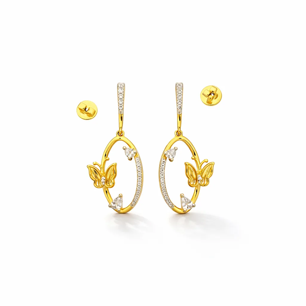 ISHQNAIN Women's Premium Gold Tone Finish Butterfly Oval Drop Earrings, Romantic Statement Gift